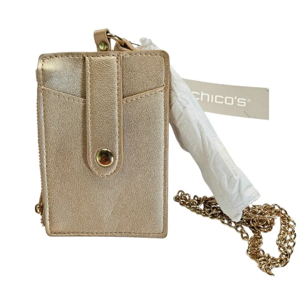 Chicos Gold/Leppard Print ID/Card/Coin Lanyard NWT